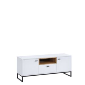 TV galds OLIER OL05-biały / biały + dąb artisan