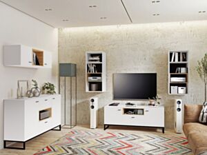 Viesistabas mēbeļu komplekts OLIER V-biały / biały + dąb artisan