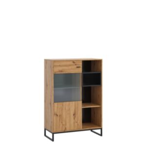 Vitrīna OLIER WIT90 OL10-dąb artisan / dąb artisan + czarny